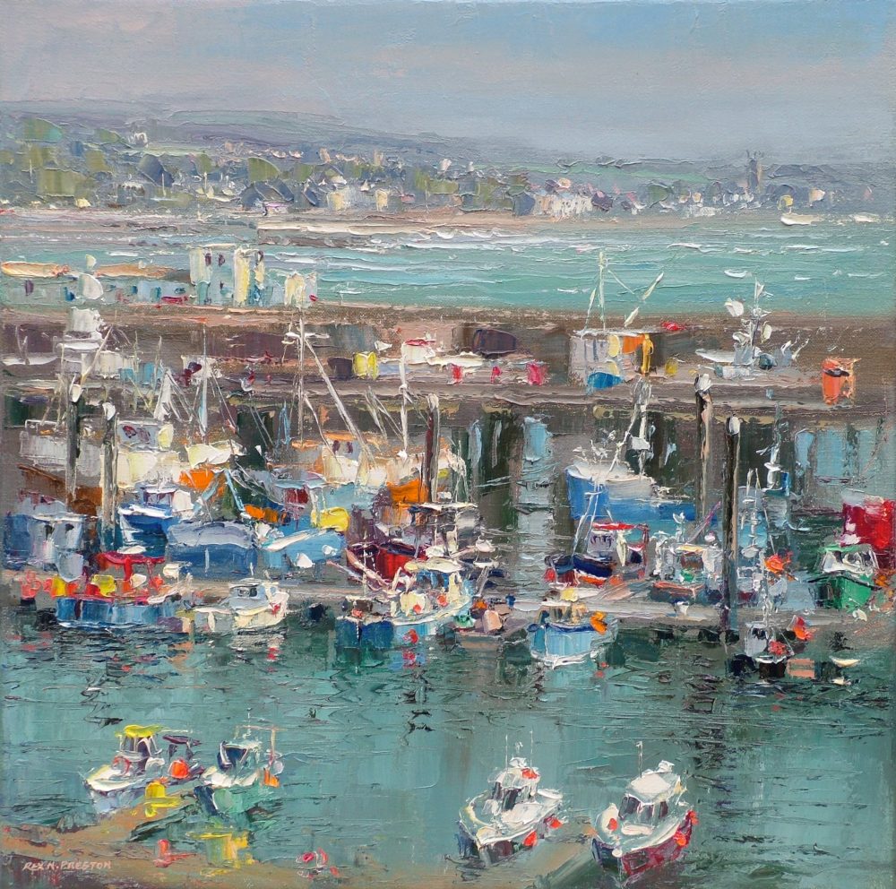 Low Tide, Newlyn Harbour - painting by Rex Preston